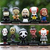 @10PCS Horror Film Series Jason Freddy Clown Action Figure Toys PVC Model Halloween Gift Vinyl Figurine Doll Gift