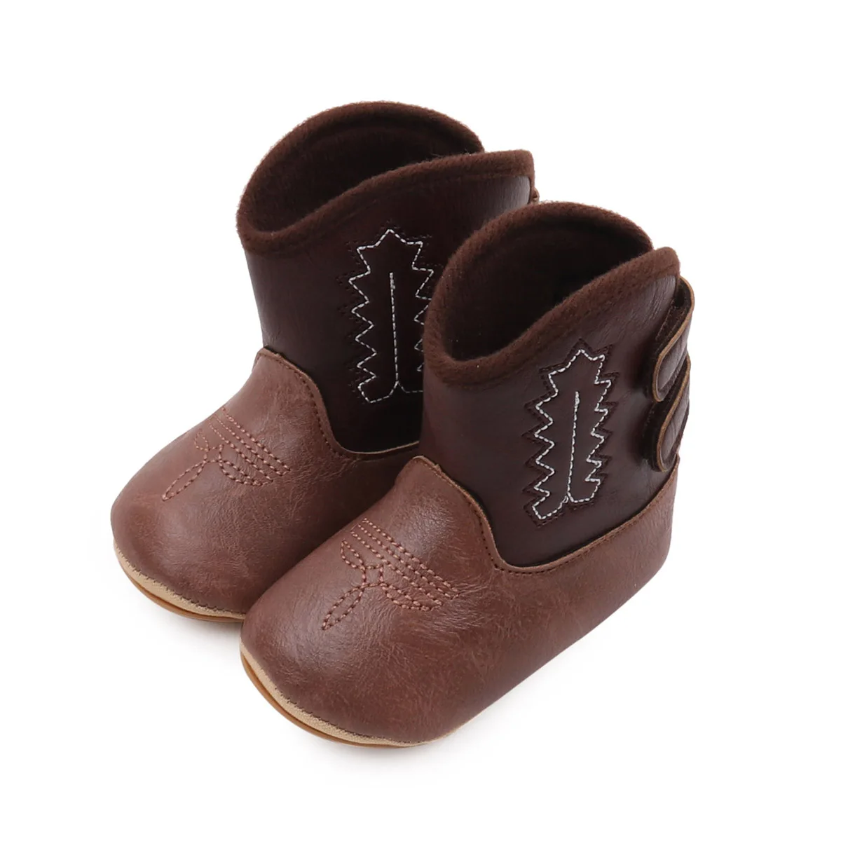 Botas de couro de vaqueiro ocidental para bebês, fundo macio, antiderrapante, bebê, estilo estrangeiro, inverno