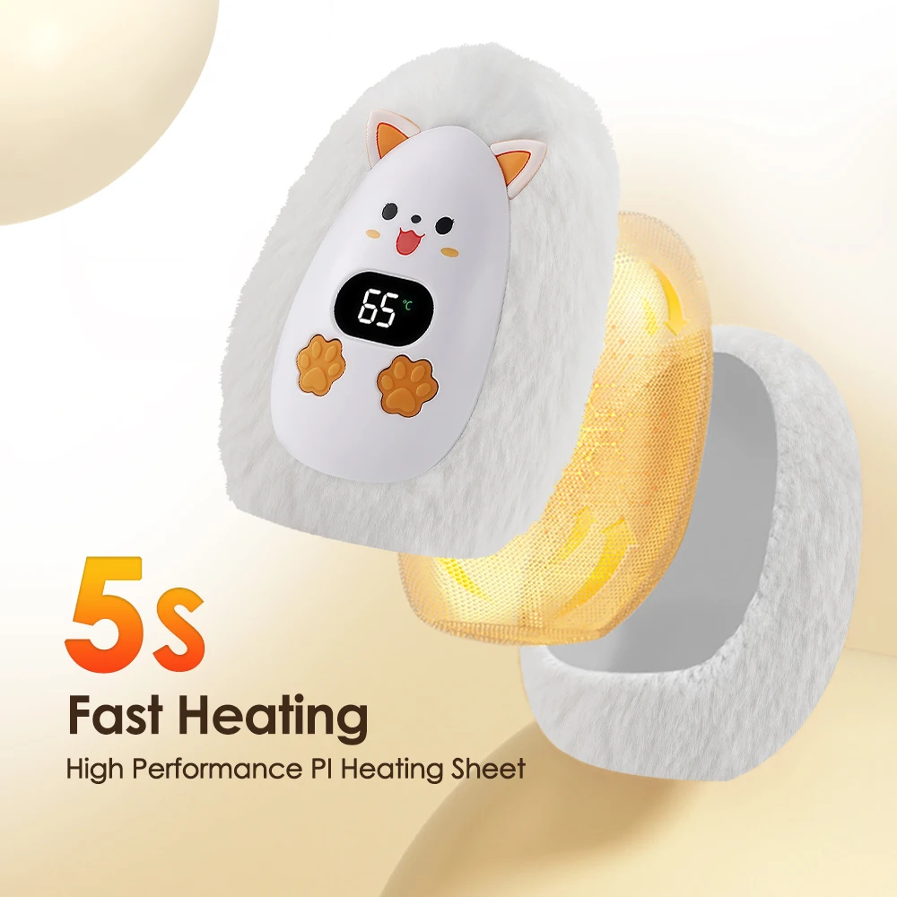 Mini calentador de manos eléctrico de felpa, calentador de animales bonito, pantalla Digital, temperatura ajustable de 3 temperaturas para invierno, regalo de bolsillo