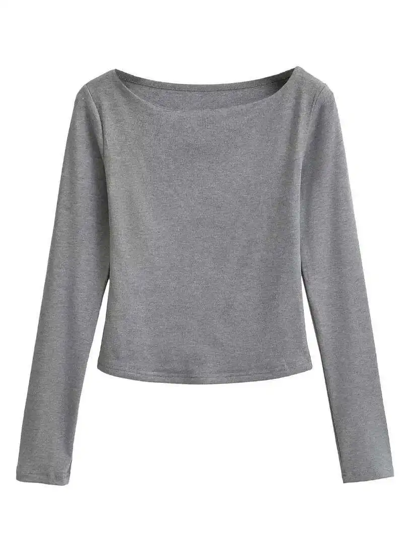 2024 Autunno/inverno Nuovo Sexy Slash Neck Off Spalla Manica Lunga Pullover Donna Semplice Colore Solido Casual Versatile Top 3621