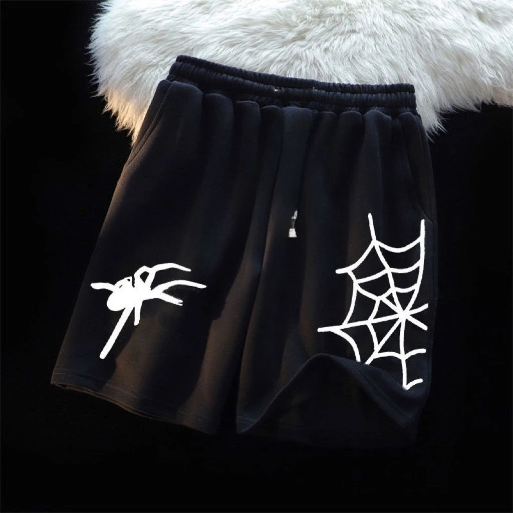 

American Trend Oversize Spider Web Pure Cotton Men's Printed Shorts Boys and Girls Summer Casual Street Loose Versatile Pants