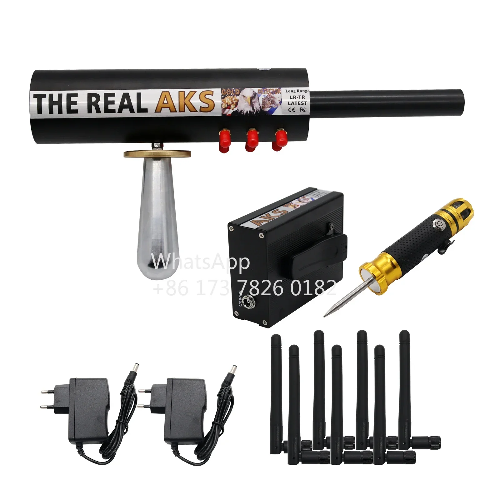 Black The Real AKS Long Range Gold Detector with Plastic Case for Silver Gem Diamond + Filter + 6 Antennas