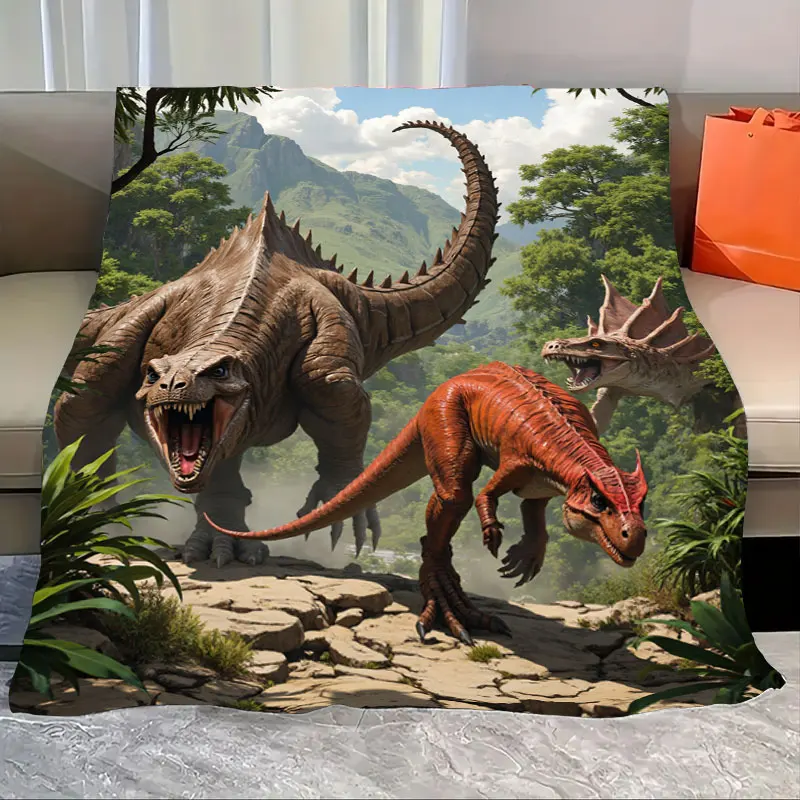 

1pc Flannel Blanket Dinosaur Adventure 3D Print Throw Blanket for Kids Room Decor