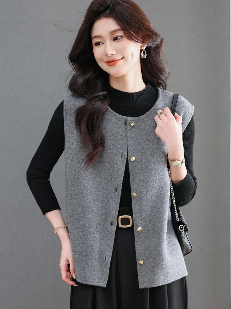 

Spring 2026 New Sle Women's Woolen Cardigan Sweater Vest round Ne Svel Camere Outerwear Soft Knitted Casual Faion