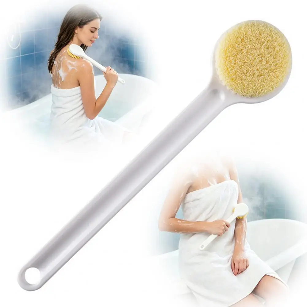 Shower Brush with Handle Long Handle Back Scrubber for Shower Nylon Bristle Bath Brush Body Exfoliator Wet Dry Skin for Men