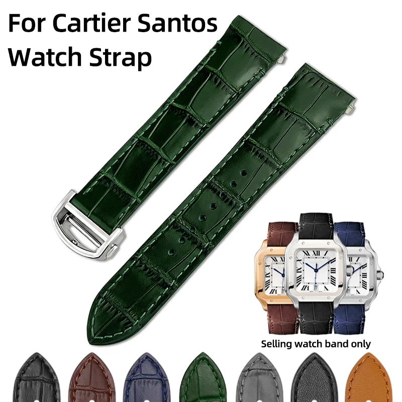 For Cartier Santos 19mm 21mm watch strap WSSA0009 WSSA0029 WSSA0010 Quick-Release Crocodile-Pattern Genuine Leather Watchband