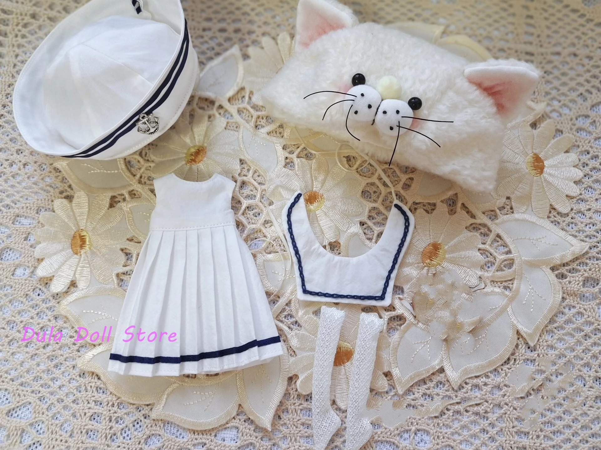 Dula Doll Clothes Dress  white Kitten sailor suit skirt Blythe ob24 Azone Licca ICY JerryB 1/6 Bjd Doll Accessories