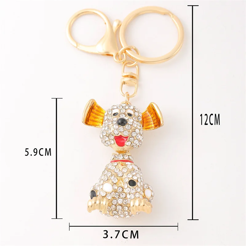 Cute Dalmatian Rhinestone Dog Keyring Alloy Metal Gold Color Animal Pet Keychain Handbag Purse Holder Jewelry llaveros