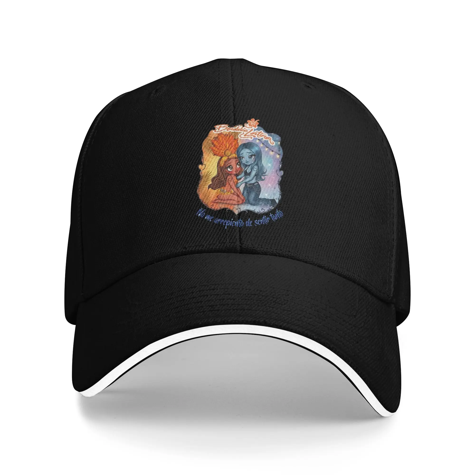Karol G Two Chibi Girls Blue Skin Crying Girl Barbed Wire Heart Frame Trucker Hat For Unisex-Teens Sun-Proof Cool Baseball Caps