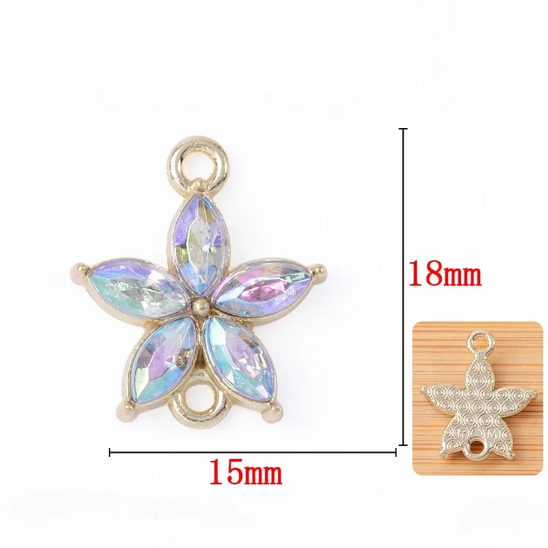 WZNB 20Pcs Crystal Flowers Charms Stars Alloy Pendant Connector for Jewelry Making Handmade Earring Necklace Diy Accessories