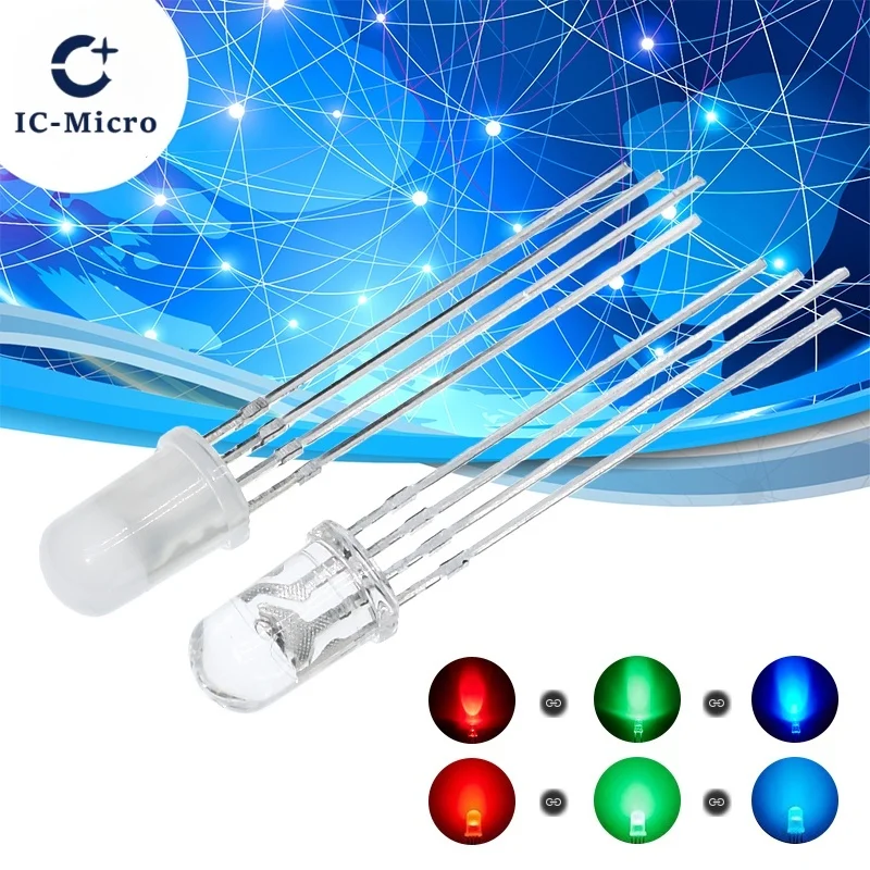 10pcs 5mm RGB LED Common Cathode / Common Anode Tri-Color Emitting Diodes f5 RGB Diffused / Transparent Highlight