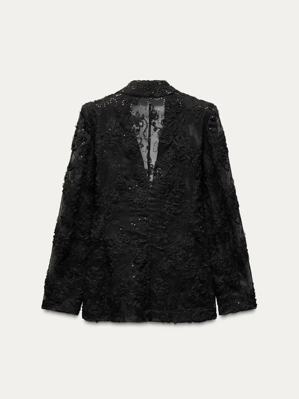 Jaket Blazer Semi Transparan Bertekstur Hiasan Mutiara Wanita Musim Gugur dan Celana Streetwear Semi Transparan Bertekstur
