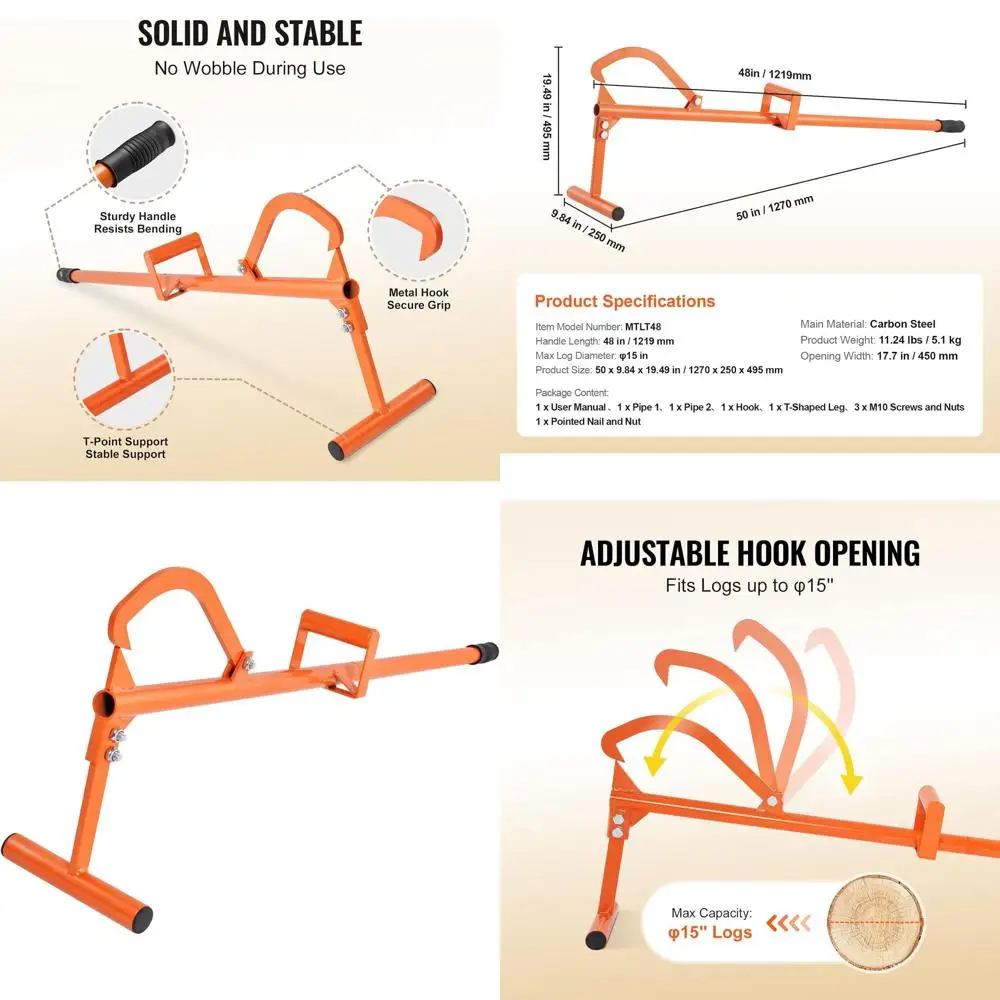 

46.5 Heavy-Duty 4-in-1 Steel Log Lifter, Multi-Functional Cant Hook, Rolling and Cutting Log Tool
