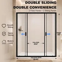 58-60" W x 72" H Four Sliding Semi-Frameless Glass Shower Door 3