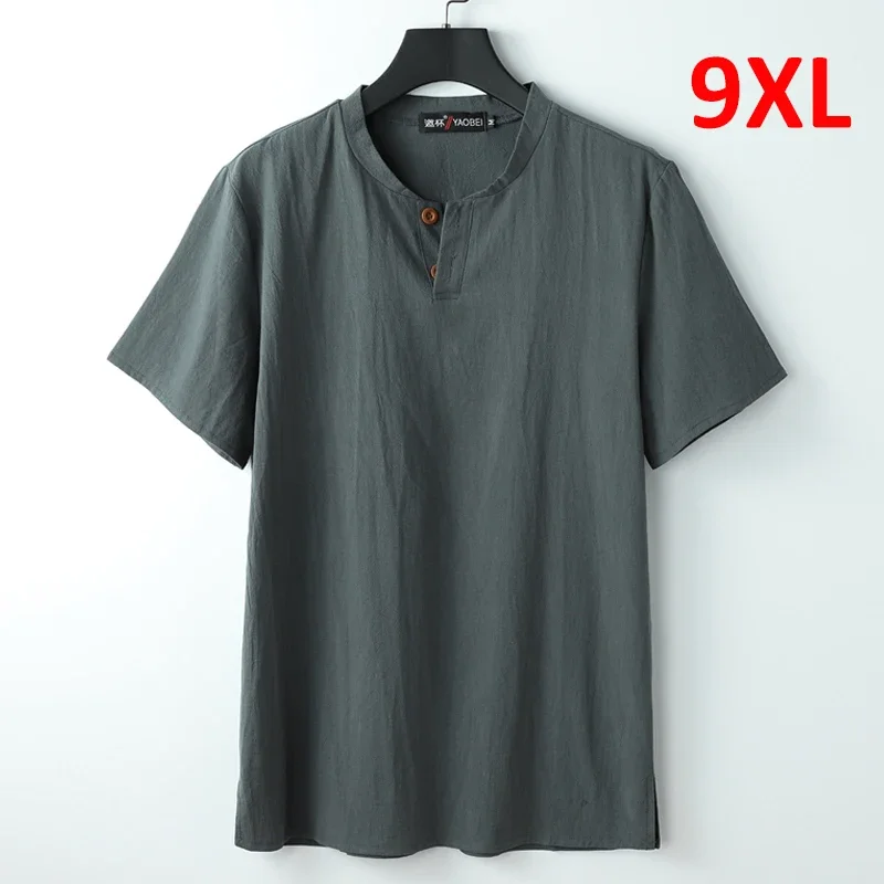 2024 New in Large Size Men\'s T Shirts Short Sleeve Summer Tshirt Men O-neck Linen T-shirt Male Casual Loose Tee Top Big Size 9XL