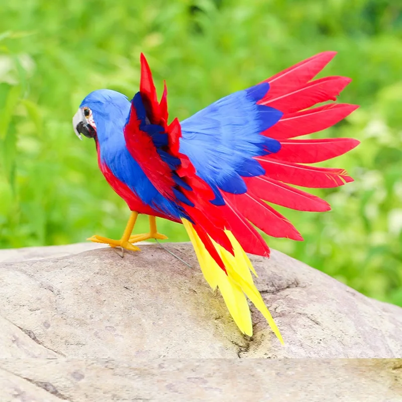 

cute blue&red wings parrot model toy foam&feathers bird home garden decoration gift about 20x30cm