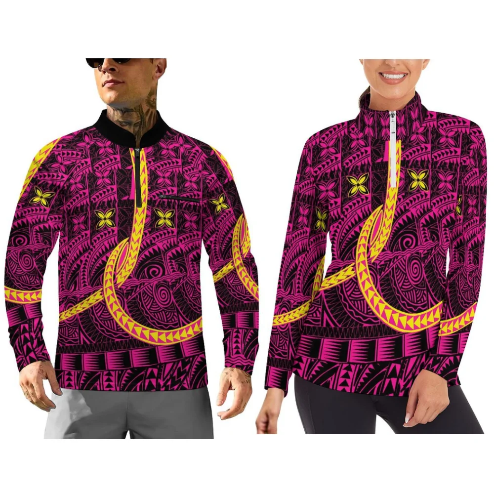 Polynesian Floral Print Sports Couple'S Wear Long-Sleeved Sportswear Is Suitable For Autumn And Winter And Can Be Customized