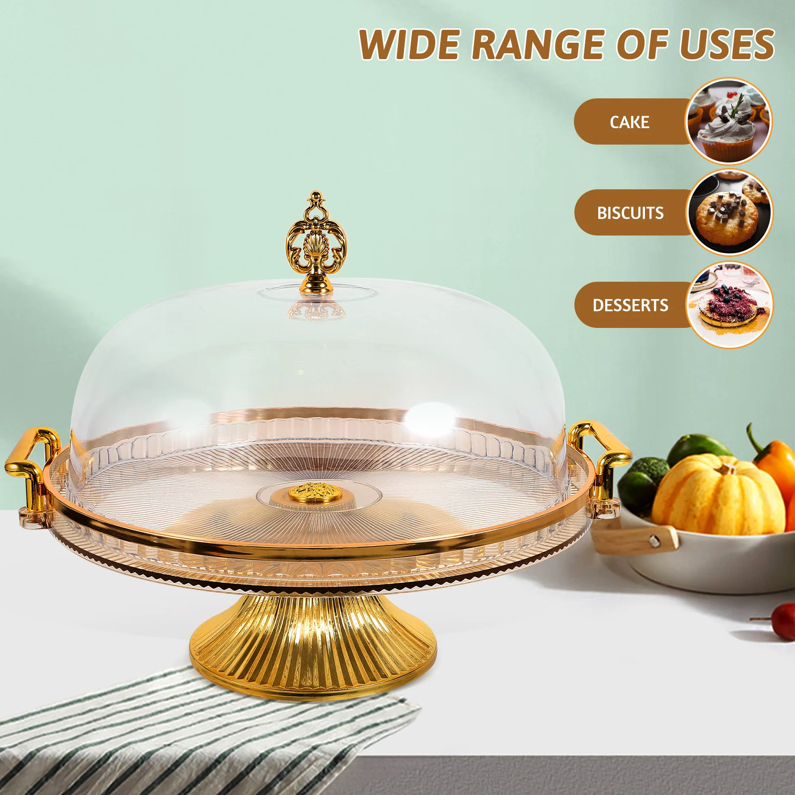 

Cake Stand Display Plate with Cover White Color High Footed Holder for Party Dessert Tray Multifunctional Serving Snack Storage