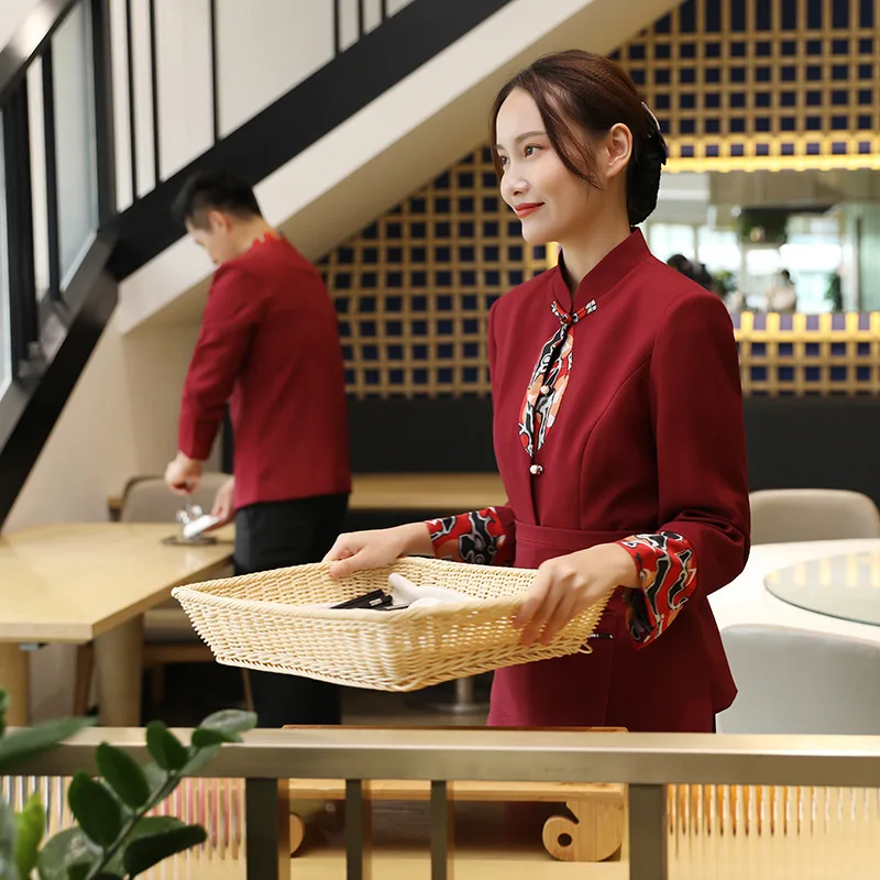 Hotelowe uniformy robocze jesień zima damskie restauracja hot pot restauracja BBQ herbaciarnia chiński styl kelner długi rękaw unisex