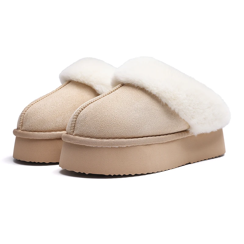 Smile PoP Winter Fluffy Women Slippers Warm Fuzzy House Slippers Soft Suede Antiskid Platform Cotton Slippers With Memory Foam