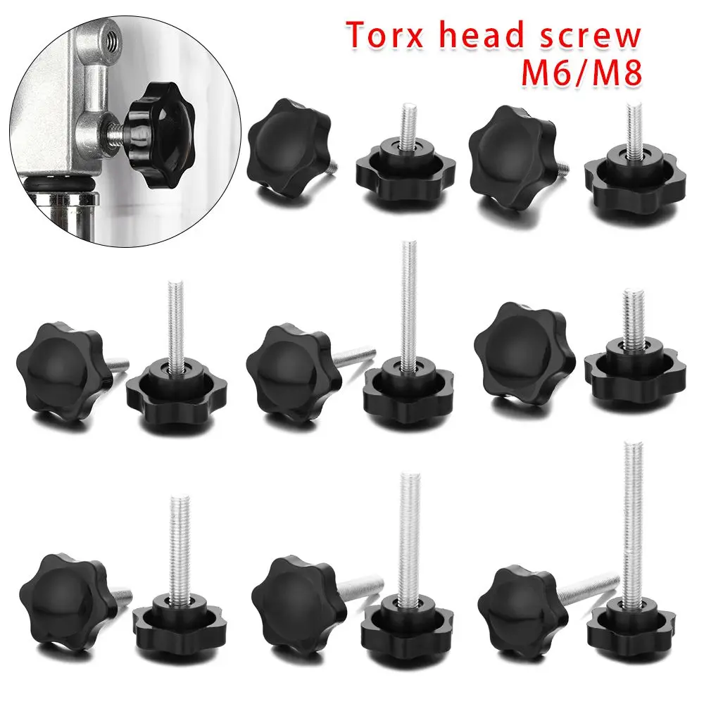 4PCS Practical M6 M8 Threaded Carbon Steel Star Knobs Grips Star Shaped Head Knob Thumb Screw