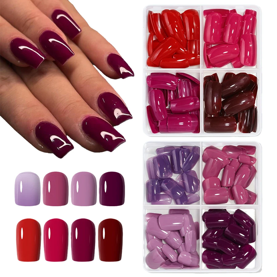 96 Stück kurze künstliche Nägel zum Aufdrücken, glänzend, einfarbig, künstliche Nägel mit vollständiger Abdeckung für die Maniküre im natürlichen Look – Detail 1