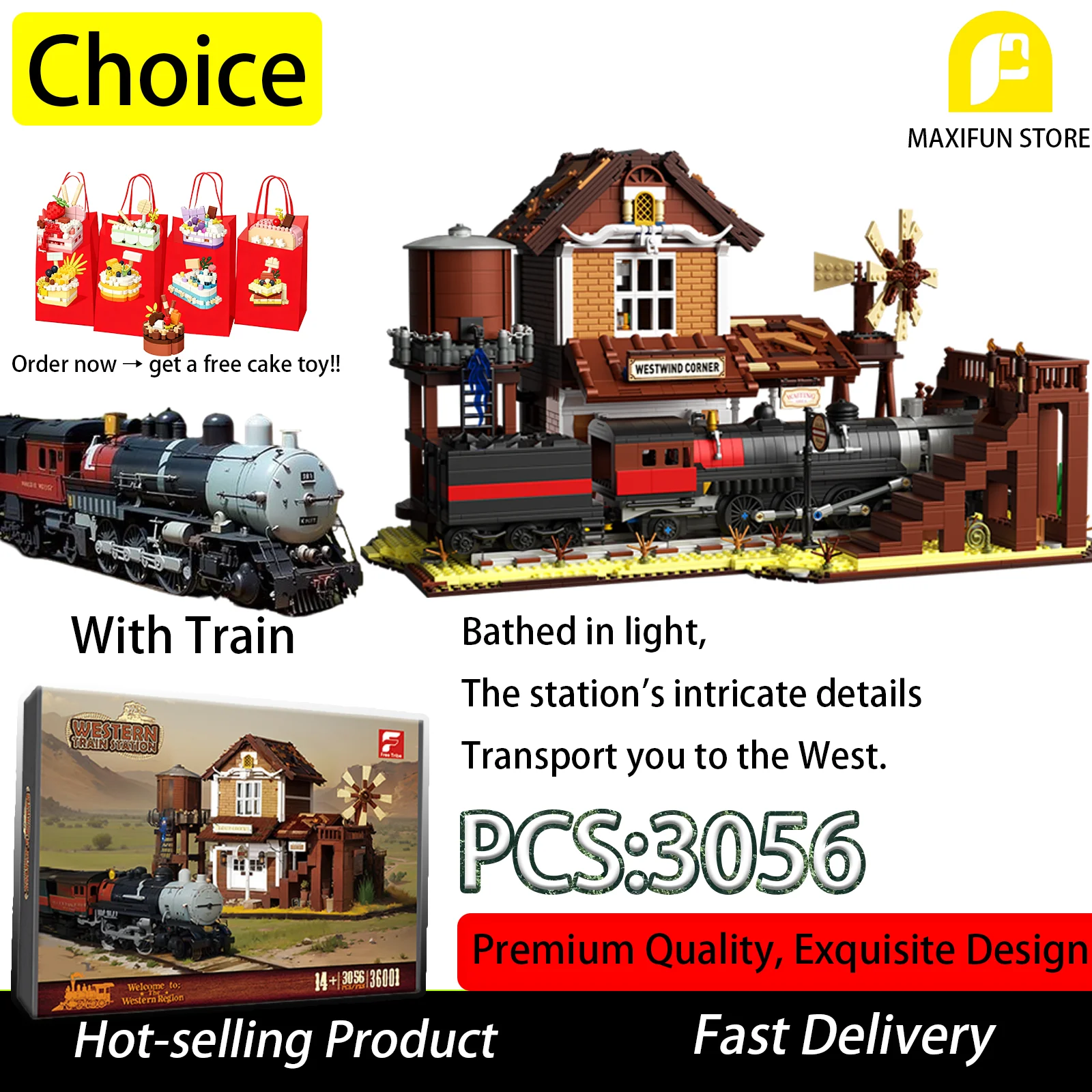 MOC 3056 pièces gare occidentale avec Train lumière LED modèle Kits briques à monter soi-même créatives pour adultes enfants cadeau de noël