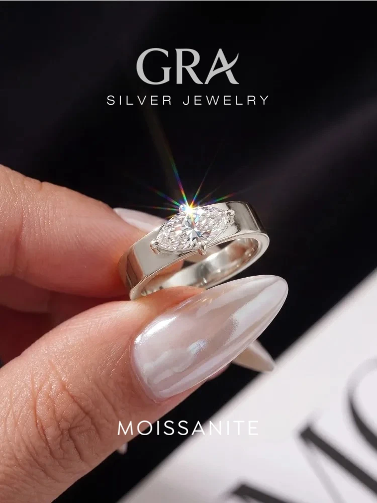 Elegant Vintage 1CT Moissanite Diamond Marquise Ring For Women 925 Sterling Silver Party Luxury High Quality Fine Jewelry