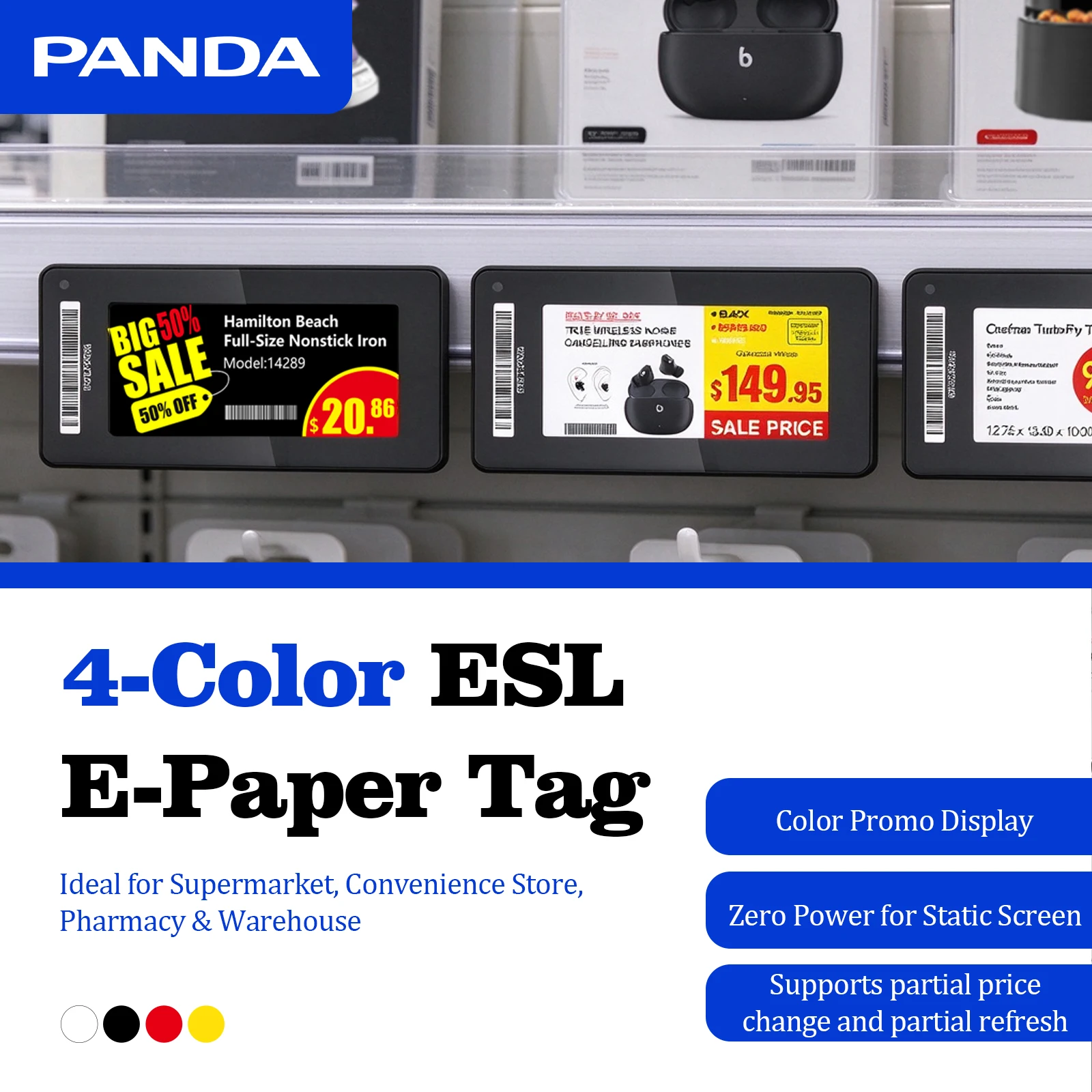 PANDA 2.9 Inch Color E-Ink Price Tag NFC Electronic Shelf Label APP Controlled Digital Retail Store Grocery Shelf Display Tag