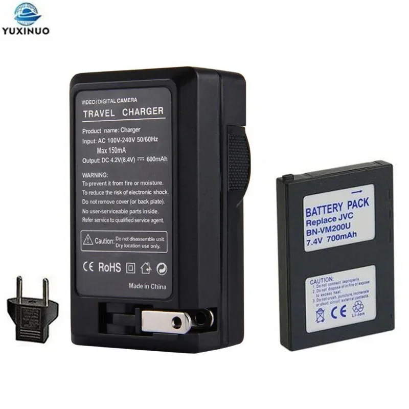 700mAh BN-VM200U VM200 VM200US Battery +AC Charger For JVC GZ-MC100 GZ-MC100EK GZ-MC100US GZ-MC100EX GZ-MC200 GZ-MC200E GZ-MC500