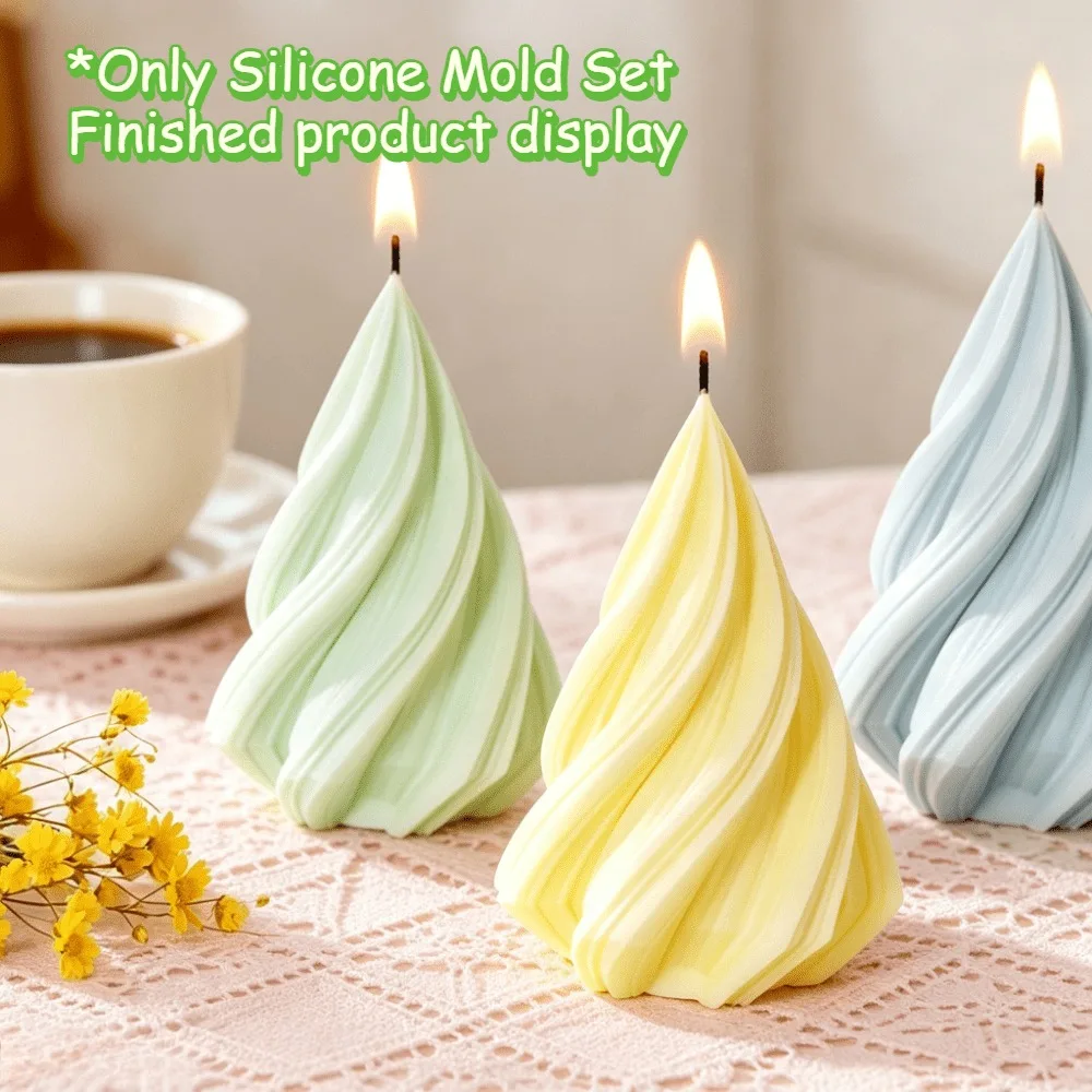 DIY 3D Spiral Twist Christmas Tree Silicone Mold Handmade Scented Candle Mould Gypsum Epoxy Resin Casting Soap Mold Xmas Home Decoration Supplies