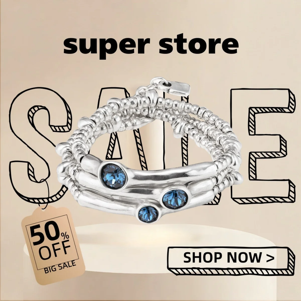 

2025 UHO Europe and America Original New Product Silvery Multi layered Irregular Blue Crystal Bracelet Women's High Quality Gift