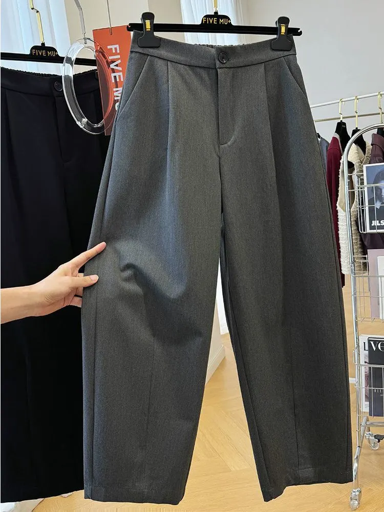 

plus Size Casual Wide Leg Pants High Waist Straight Cut Suit Trousers for plus Size Women Deep ey Spring Faion for Women