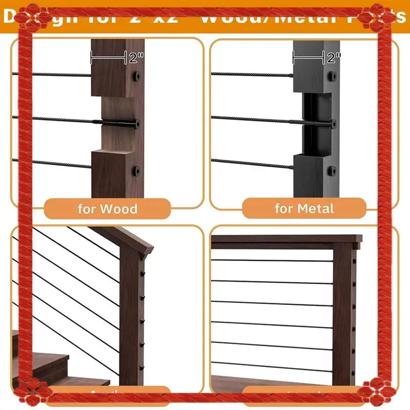 

24-Hour Delivery Invisible Receiver Swage Stud Ends 1/8" T316 Stainless Steel-Black Cable Railing Kit(40-Pack) For 2" X 2" Wood