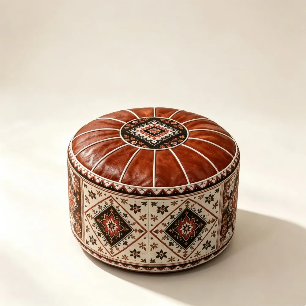 Space Saver PU Leather Sofa Stool Cover Fillable Boho Style Footstool Cover Foldable Water Resistant Leather Pouf Home
