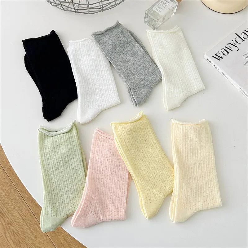 Socks For Women Thin Summer New Candy Color Hollow Out Loose Socks Women's Casual Basic Sweet Girls Fashion Long Socks Comfort