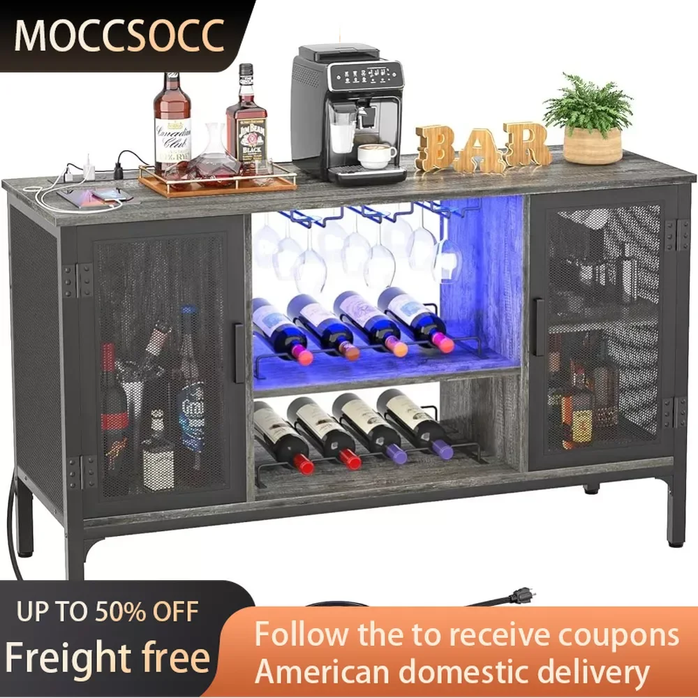 

Industrial Coffee Bar Cabinet for Liquor and Glasses Home Bar Furniture Black Oak Freight Free Wine Refrigerator Whiskey Display