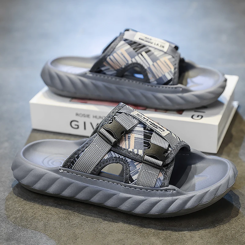 

Мужские летние тапочки, нескользящие сандалии на платформе, модные универсальные шлепанцы, пляжная обувь