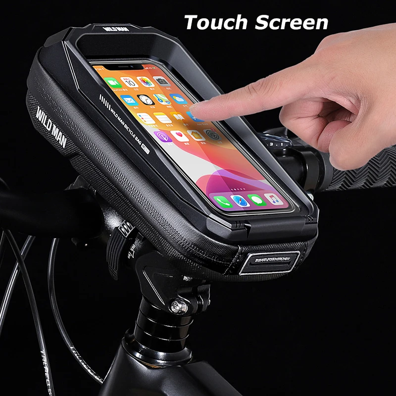 WILD MAN Waterproof Bike Front Top Tube Bag Cycling Handlebar Bag Touch Screen Bicycle Frame Bag 6.7 Inch Mobile Phone Case