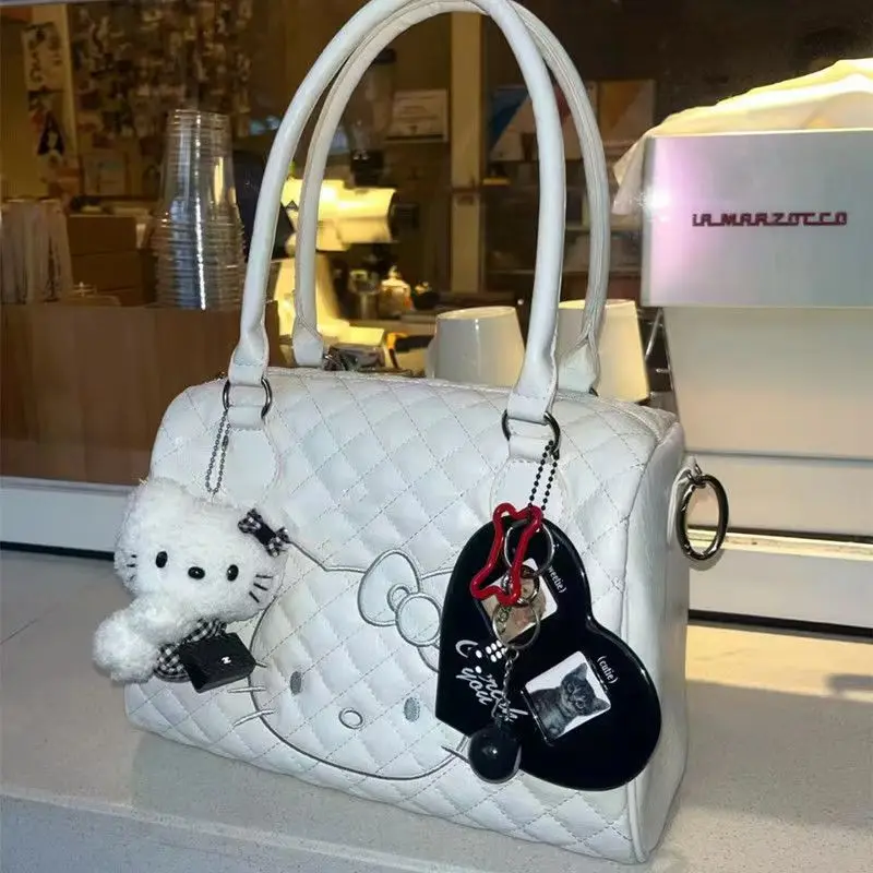 

Hello Kitty Quilted Tote Bag – Soft Leather Large Capacity Boston Shoulder Bag Cute Large Pillow Purse for Women Shopping