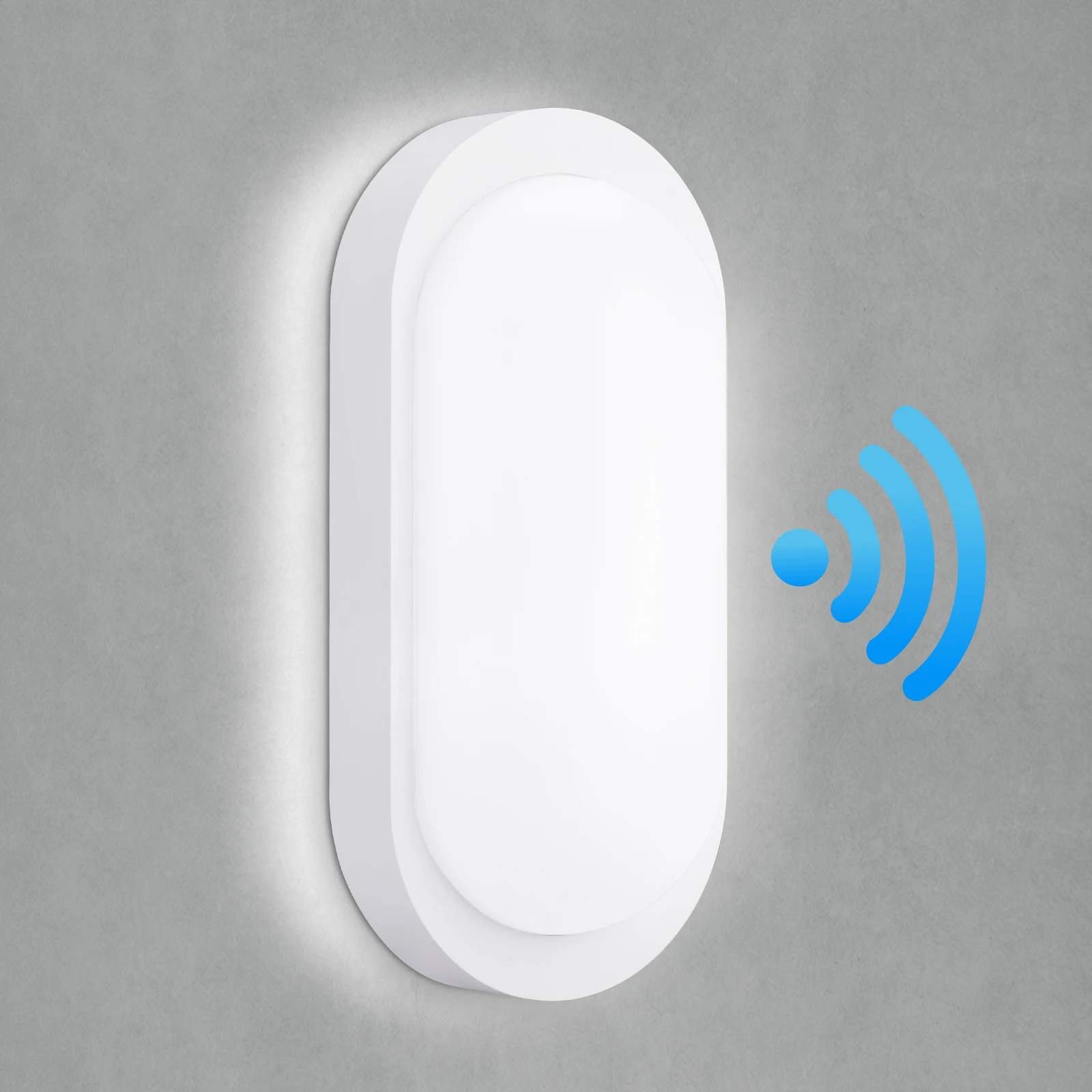 Plafoniera da parete a LED con sensore di movimento, 12W IP65, 1080lm senza sfarfallio, luce ovale per bagno, corridoio, seminterrato, balcone