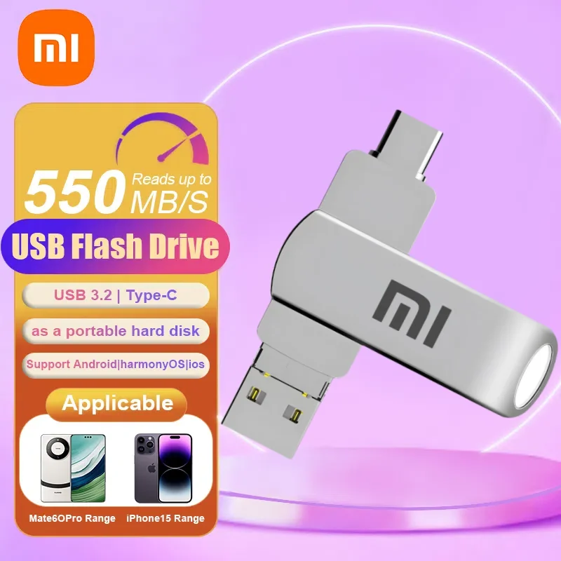 Xiaomi-Waterproof Metal USB Flash Drives, Pendrive de alta velocidade, Pen Drive portátil, Disco de memória, 1TB, 512GB, 256GB, 2TB