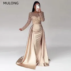 MULONG Elegant Luxury Dubai Evening Dresses For Woman 2023 O Neck Long Sleeves Beads Sequin Formal Prom Wedding Party Dress New