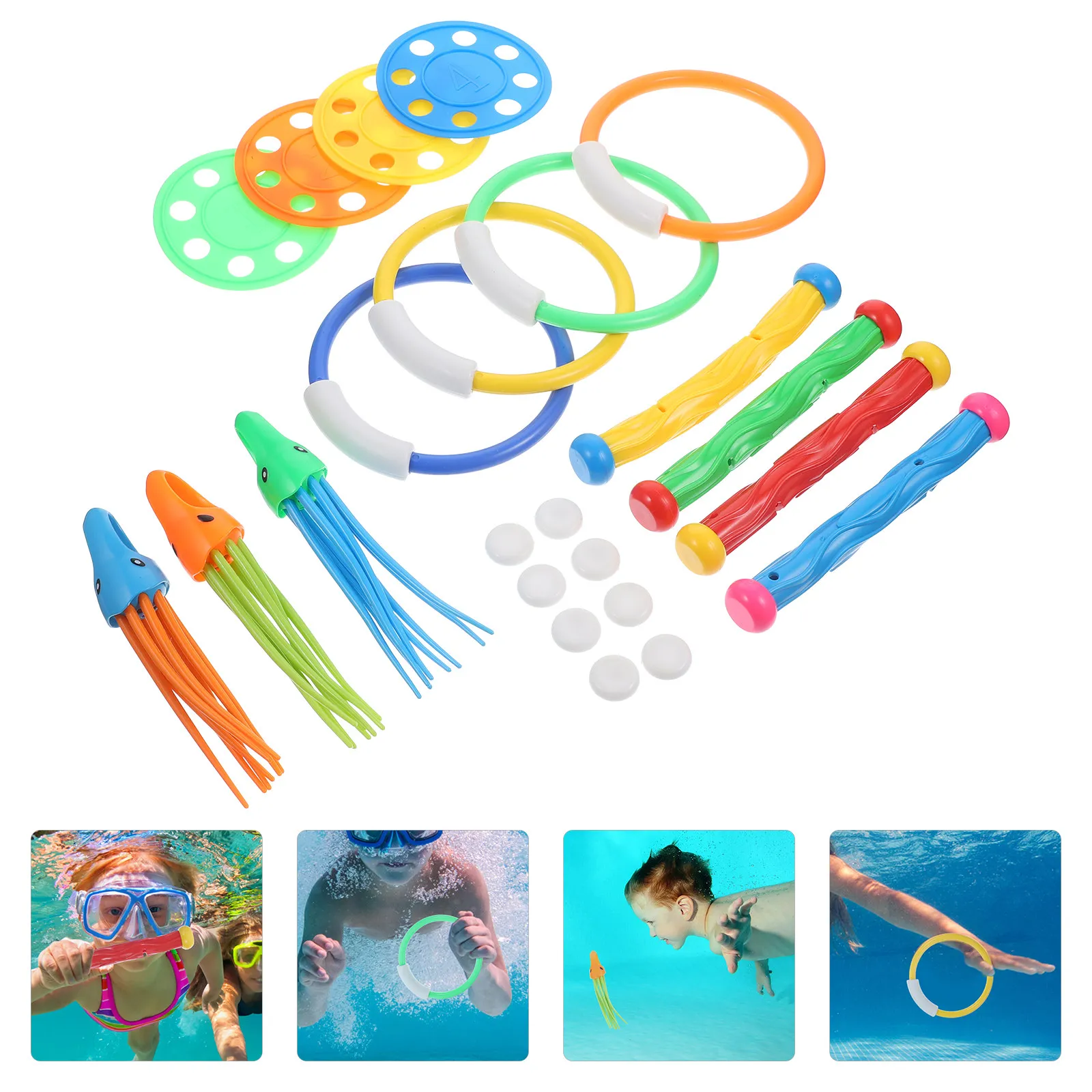 15Pcs Diving Pool Set Kids Underwater Swim Game Fun Swim Training Rings Outdoor Water Play Diving Toys for Pool for Kids