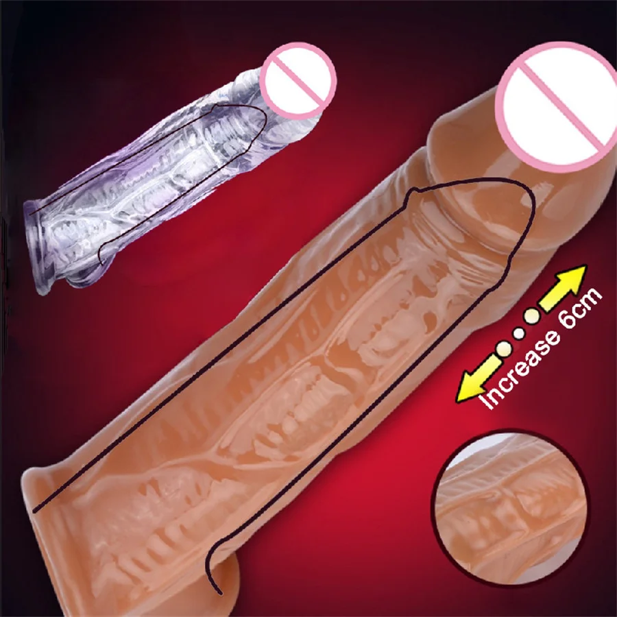 Penis Sleeve Dick Extender Enhancer Testis Bondage Cock Sleeve Penis Enlargement Reusable Condom Time Delay Sex Toys For Men