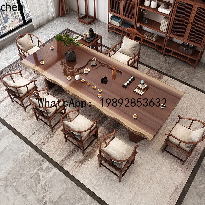 

P6 New Chinese Style Large Carved Tea Tray Whole Board New Model Solid Wood Office Tea Table Tea Table and Chair Set