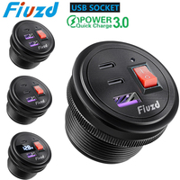 Car Charger QC3.0 Dual USB Cigarette Lighter Socket With Voltmeter Switch Quick Charge Adapter 12/24V Car Accessories