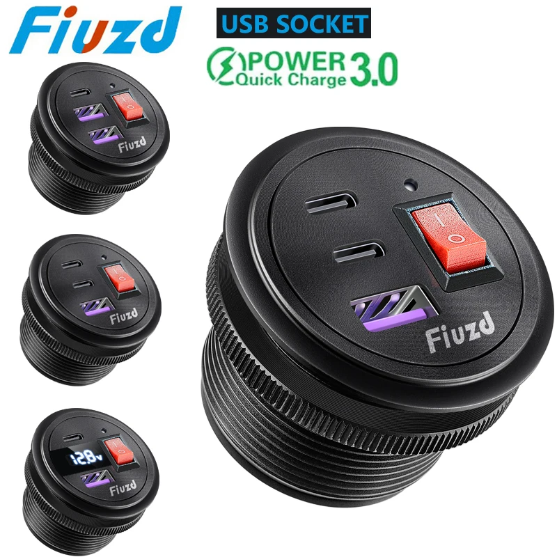 Car Charger QC3.0 Dual USB Cigarette Lighter Socket With Voltmeter Switch Quick Charge Adapter 12/24V Car Accessories