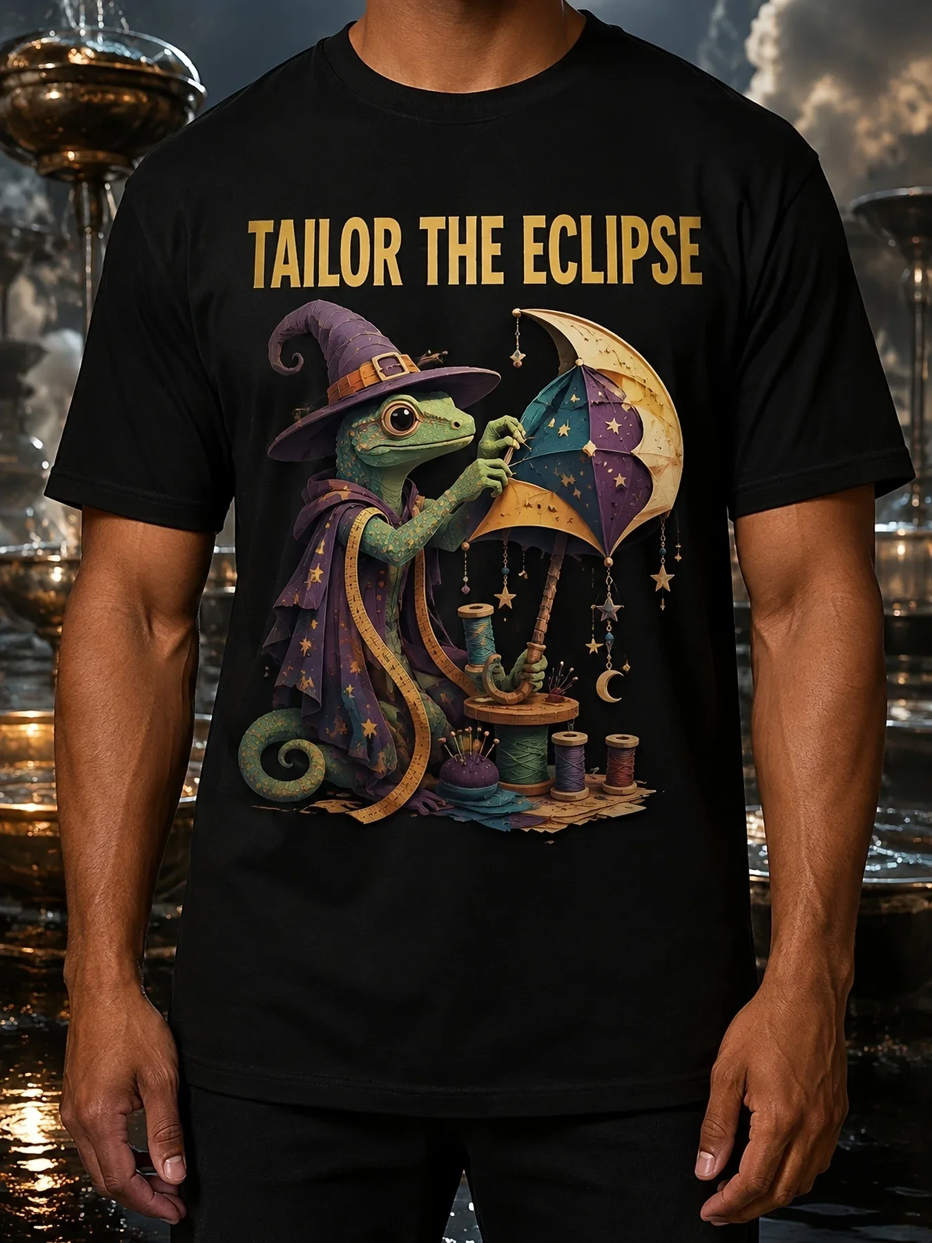 Halloween Bohemian Men'S T-Shirt, Halloween Party, Celestial Witch Eclipse Tailor Prints, Vintage Gothic Style, Fall Regular Version, Christmas Gifts
