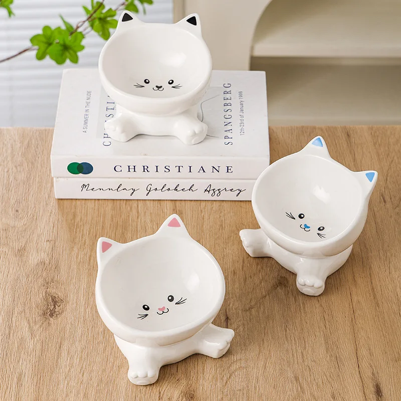 Oblique Mouth Cat And Dog Bowl Ceramic feeding & watering supplies Anti Overturning High And Short Feet And Neck Protection